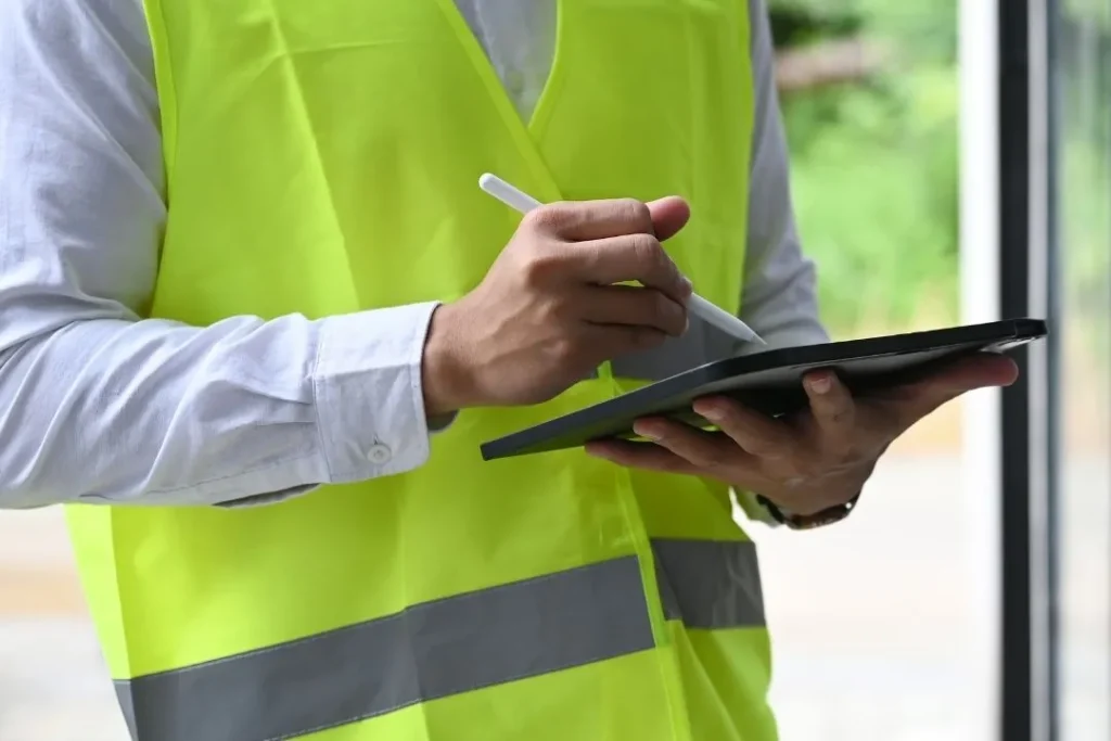 Man going over inspection notes